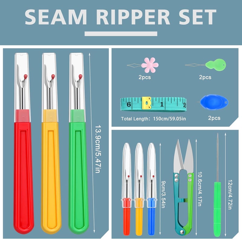 ZMAAGG Seam Rippers for Sewing, Stitch Remover Tool, Needle Threaders, Tape Measure, Tailors Awl, Thread Snips (15PCS) - Image 2